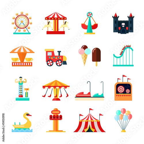 Amusement Park Icons Set 