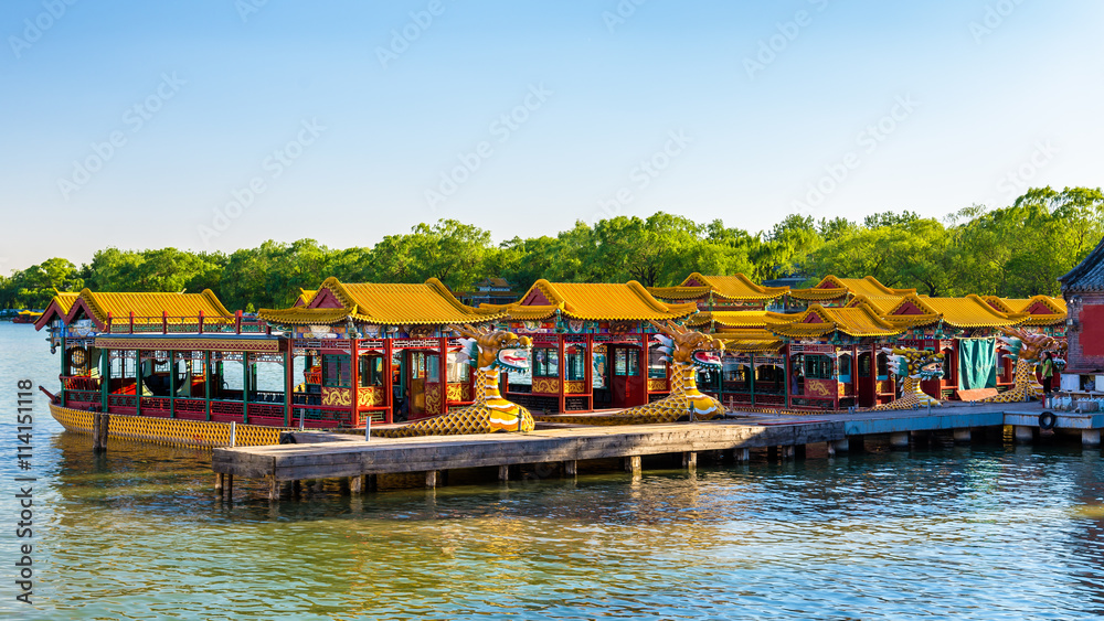 Traditional Chinese boats on Kunming Lake at the Summer Palace - Beijing Traditional Chinese boats on Kunming Lake at the Summer Palace - Beijing