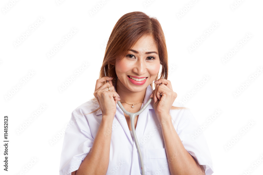 Asian young female doctor hold stethoscope Asian young female doctor hold stethoscope