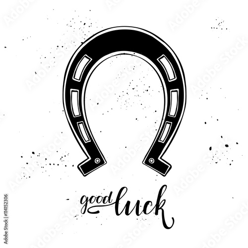 Hand drawn vector illustration - horseshoe. Vintage