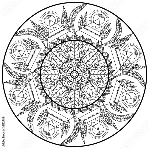 transparent contour floral ornament circle mandala sacred geometric print pattern vector illustration for adult coloring pages or coloring books