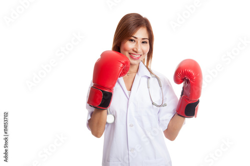 Young Asian female doctor ready to fight