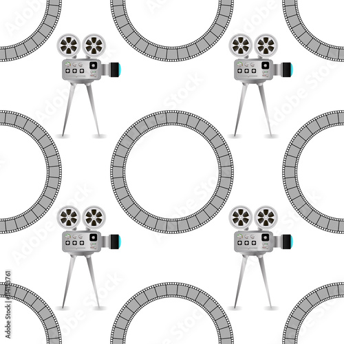 Seamless Retro Cinema Pattern. Old Movie Projector Film Strip Background