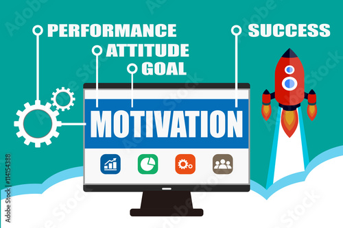 motivation concept on monitor with rocket icon