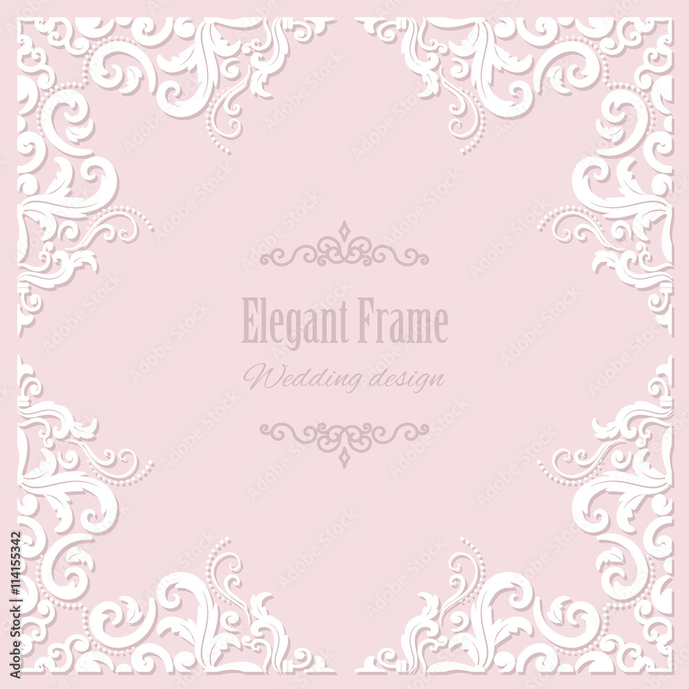 Filigree square frame on pastel pink. For wedding or scrapbook design. Filigree square frame on pastel pink. For wedding or scrapbook design.