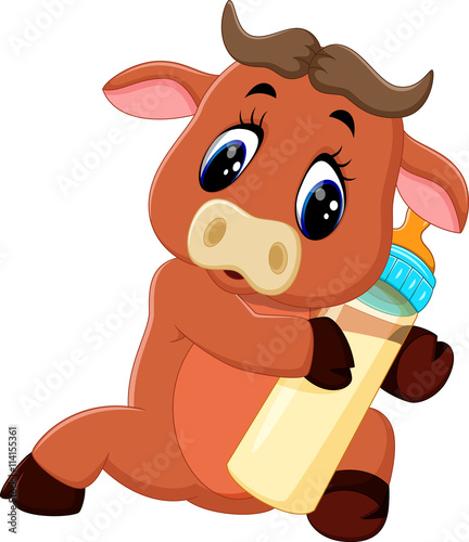 illustration of cute baby bull cartoon