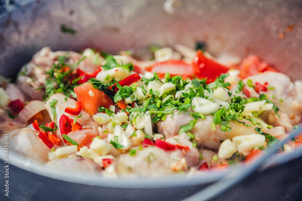 cook soup on the nature of the soup with spices and chicken, cook soup on the nature of the soup with spices and chicken,