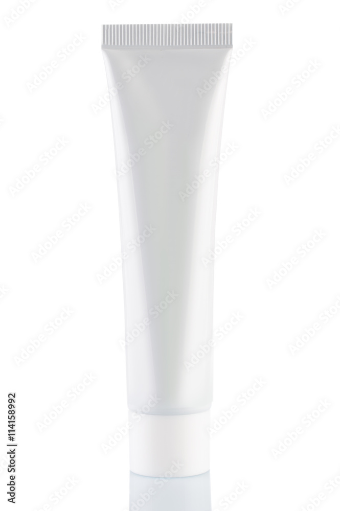 White cream tube isolated on white background with reflection White cream tube isolated on white background with reflection