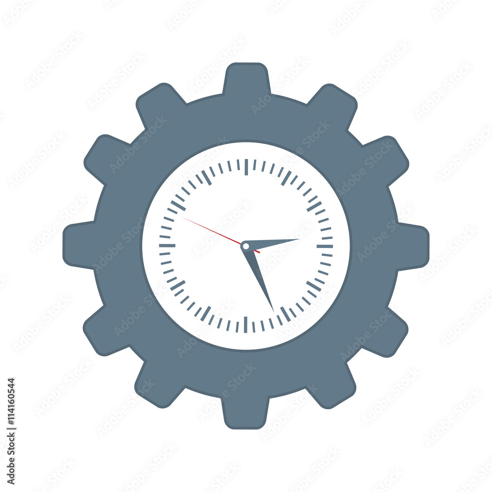 Clock inside gear icon. Time design. Vector graphic Clock inside gear icon. Time design. Vector graphic