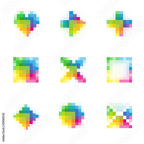 9 bit item icons, flat vector