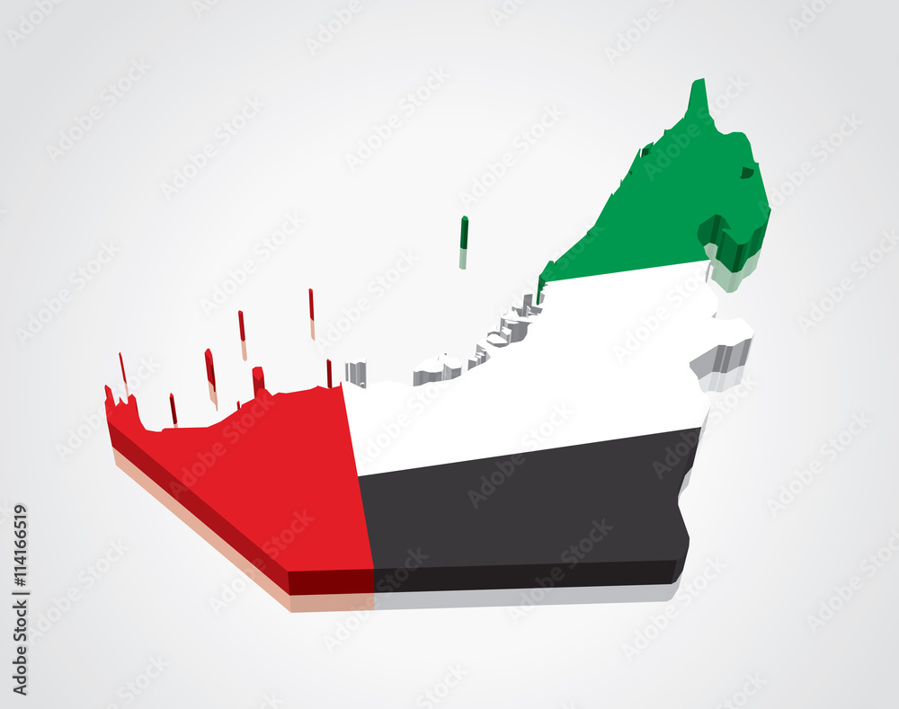 Fototapeta premium 3D vector Flag Map of the United Arab Emirates (UAE)