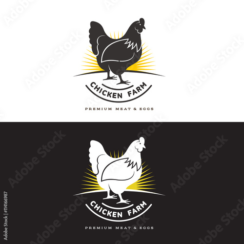 set of logos with chicken, vector illustration, isolated on a white background, with different logos chicken and yellow, simple logos about chicken, meat and eggs, the production of poultry meat