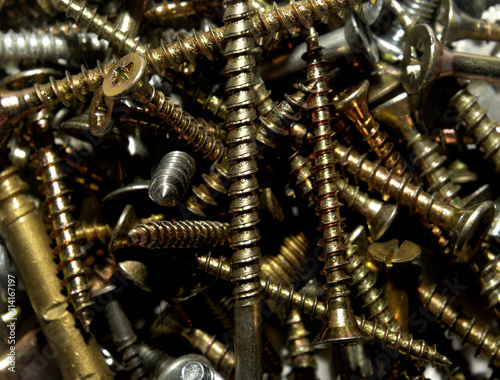 Collection of gold and silver metal screws