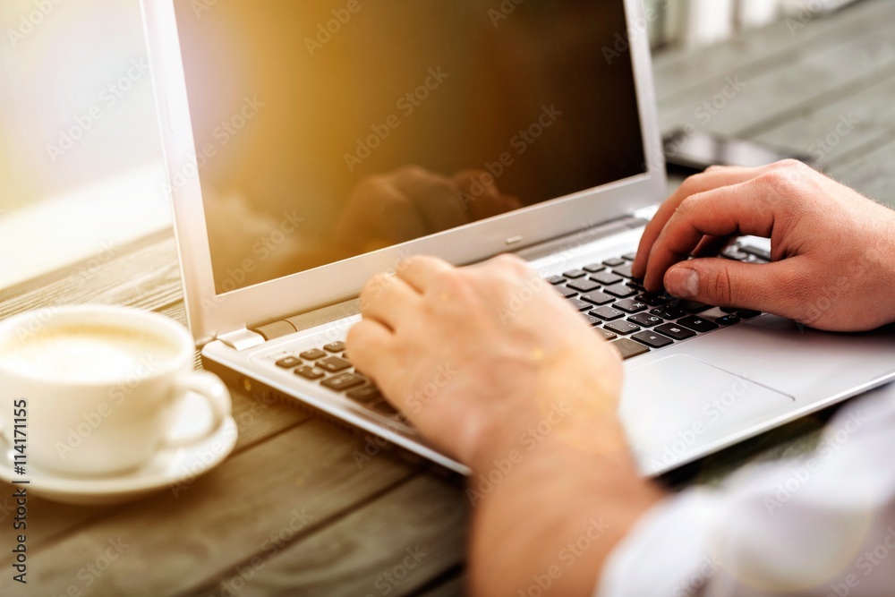 Business man hand working on laptop computer. Business man hand working on laptop computer.