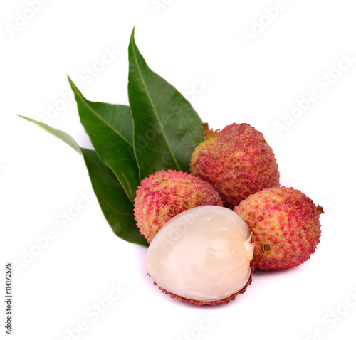 Fresh lychees isolated on white background