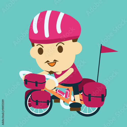 happy man cyclist riding a bicycle touring