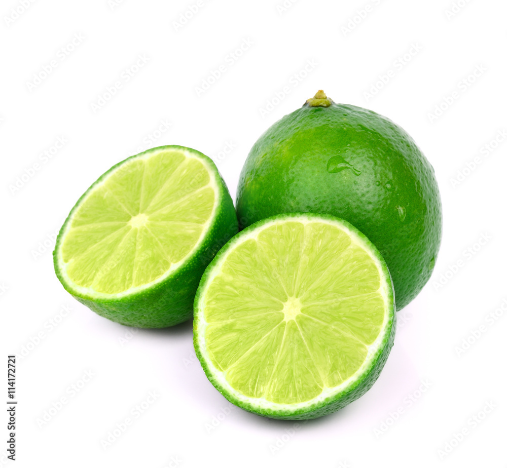 Limes with slices isolated on white background Limes with slices isolated on white background