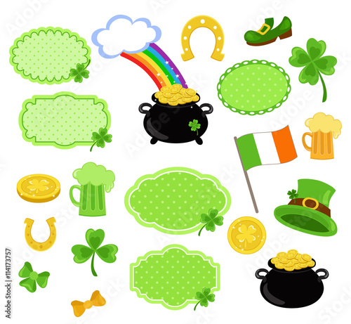Collection illustrations of Saint Patrick's Day symbols.