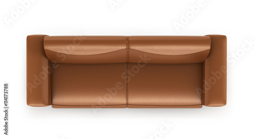 Foto brown leather sofa, the view from the top isolated on white back