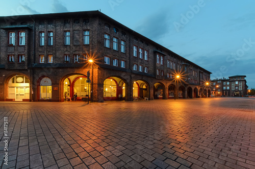 Square and houses in historic Nikiszowiec district in Katowice