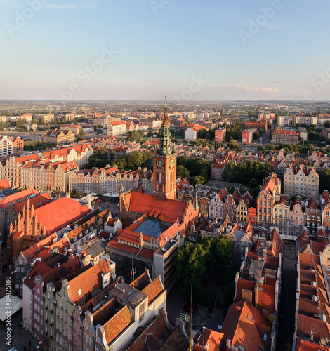 Panorama of the old city and town hall in Gdansk