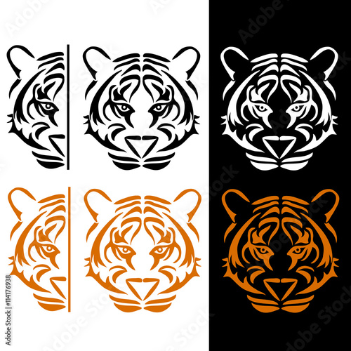 Black and orange tiger in tattoo style.