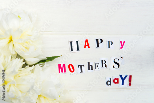 Happy Mothers Day Letters Cut out from Magazines and White Peoni