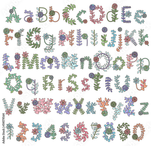 Vector Collection of Detailed Succulent or Cactus Letters and Alphabet
