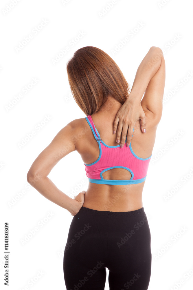 Fototapeta premium Asian healthy girl got neck pain and back pain