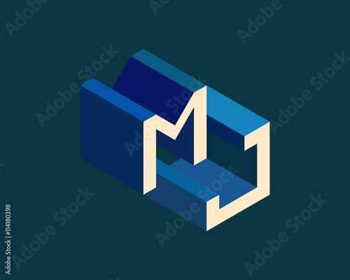 MJ isometric 3D letter logo. three-dimensional stock vector alphabet font typography design.