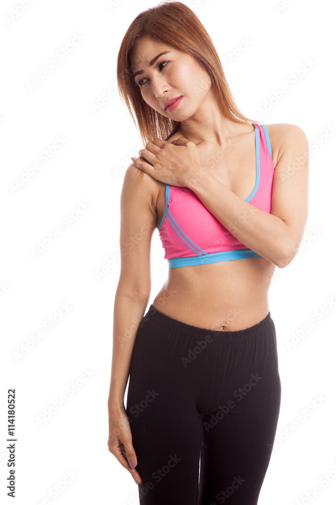 Asian healthy girl got shoulder pain Asian healthy girl got shoulder pain