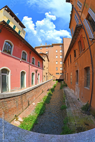 FOLIGNO, ITALY - A visit with fisheye lens at the beautiful town of Foligno, Umbria, central Italy.