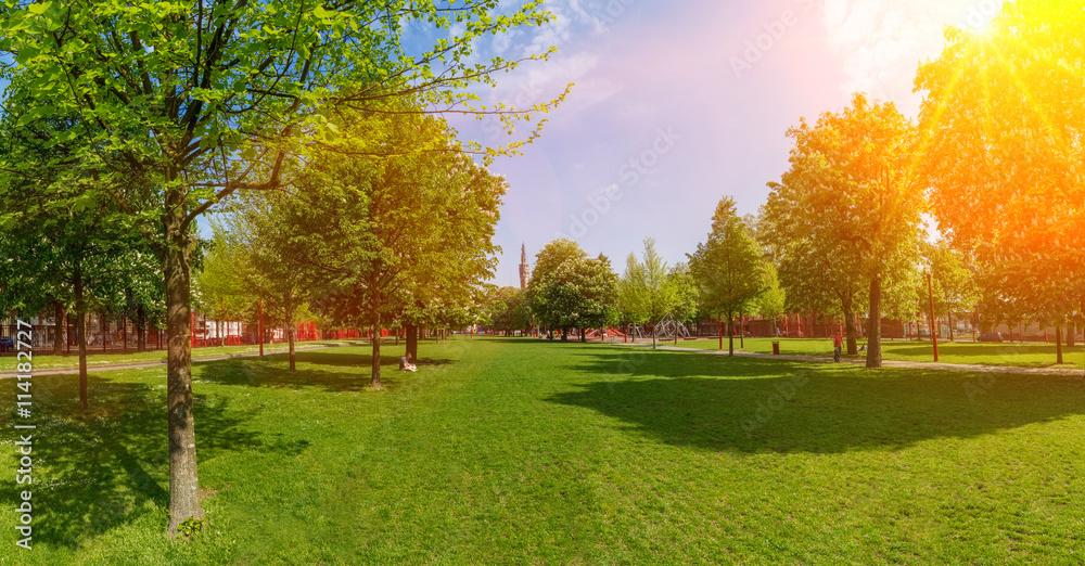 Summer view of Park Jean-Baptiste Lebas in Lille France Summer view of Park Jean-Baptiste Lebas in Lille France