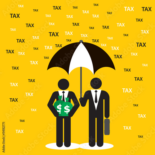 Two businessmen protecting money from fees and taxes