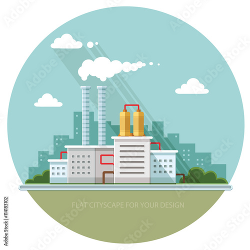 Ecology Concept - industry factory. Flat style vector illustrati