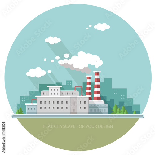 Ecology Concept - industry factory. Flat style vector illustrati
