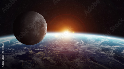 Obraz Widok księżyca blisko planety Ziemia w kosmosie
