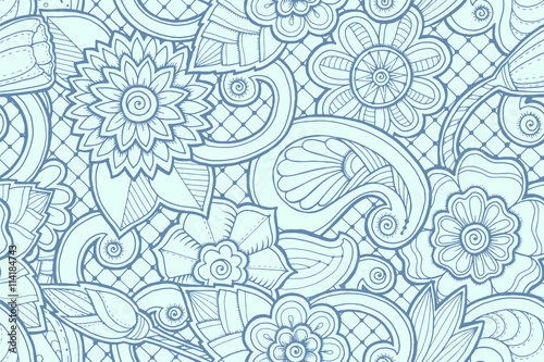 Seamless pattern with stylized flowers. Ornate zentangle seamless texture, pattern with abstract flowers. Floral pattern can be used for wallpaper, pattern fills, web page background.