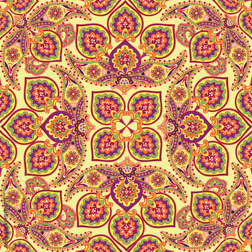Flourish tiled pattern Abstract floral oriental ornament Geometric flower background 
