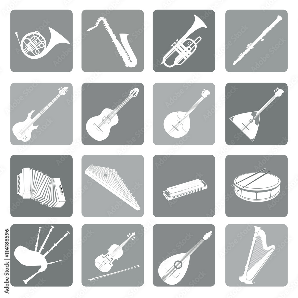 Musical instruments icon set. Folk, classical, jazz, ethnic, rock music  symbols Stock Illustration | Adobe Stock