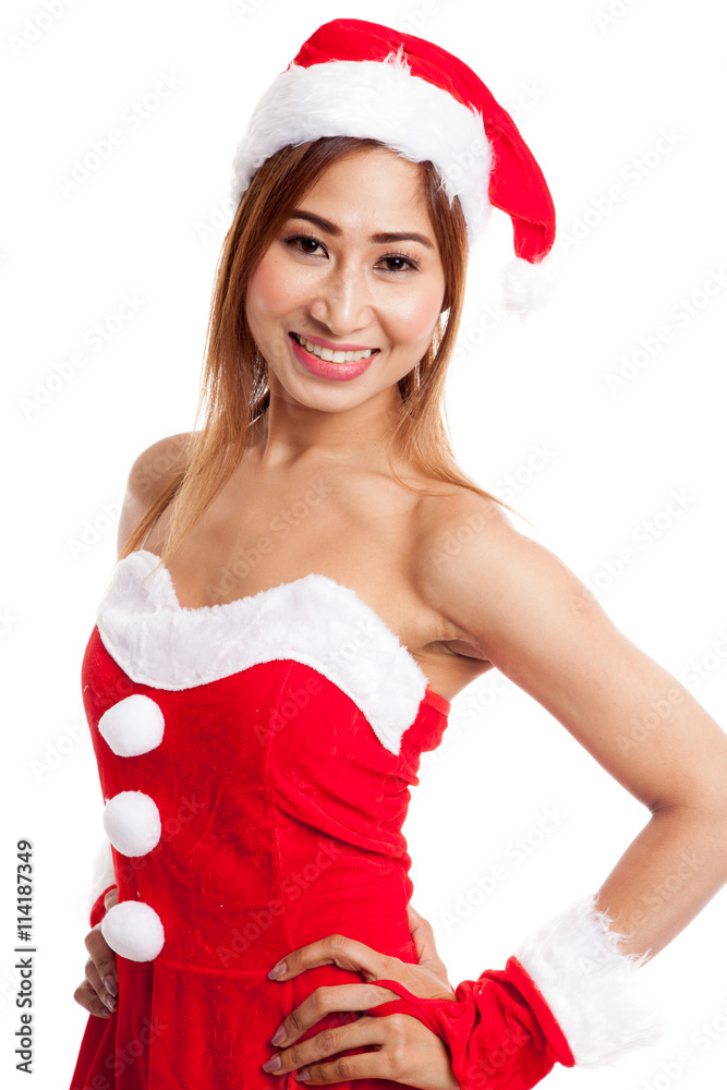 Asian Christmas girl with Santa Claus clothes Asian Christmas girl with Santa Claus clothes