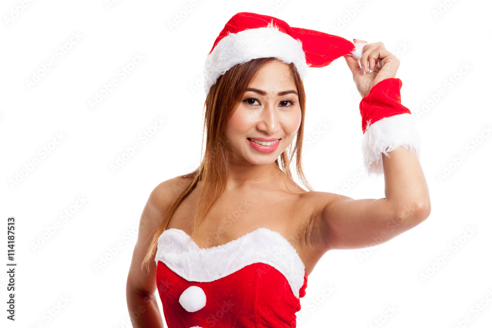 Asian Christmas girl with Santa Claus clothes Asian Christmas girl with Santa Claus clothes