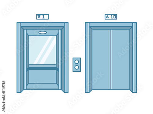Open and closed line flat office building elevator doors.