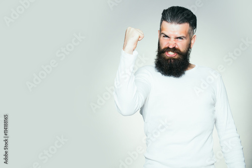 Bearded man with happy yes gesture photo