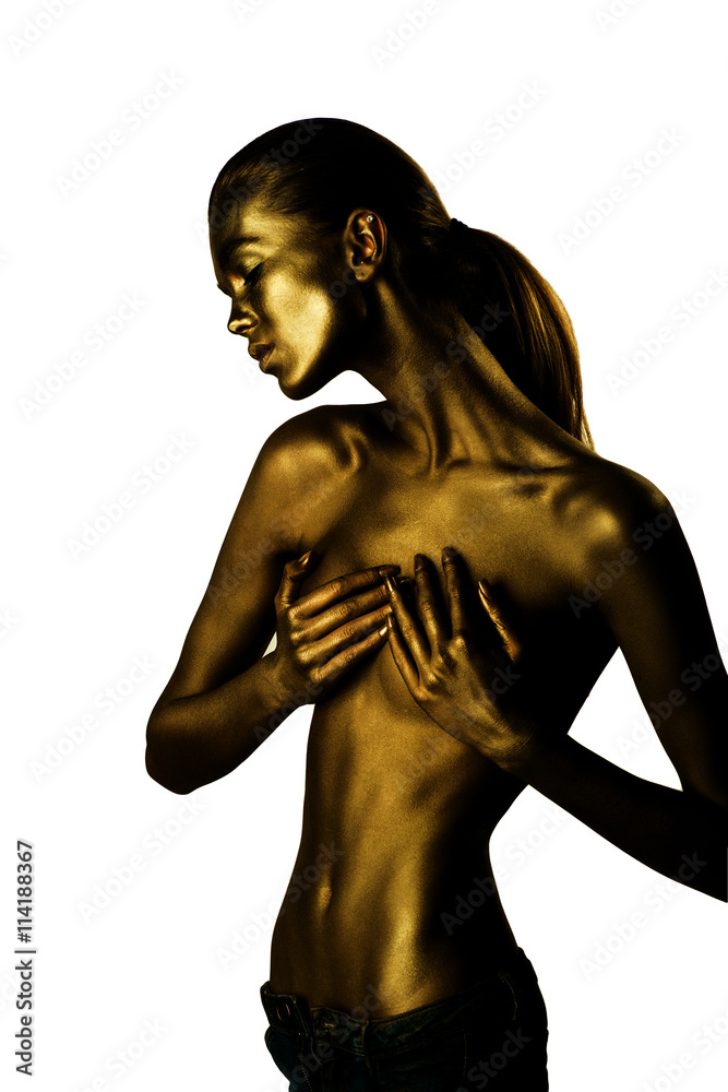 Golden female body isolated on white Golden female body isolated on white