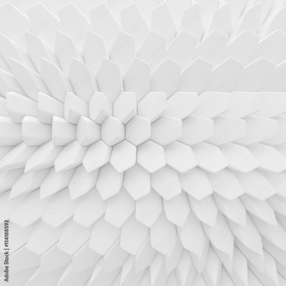Fototapeta Biały abstrakcjonistyczny sześciokąta tło. 3d renderowania wielokątów geometrycznych