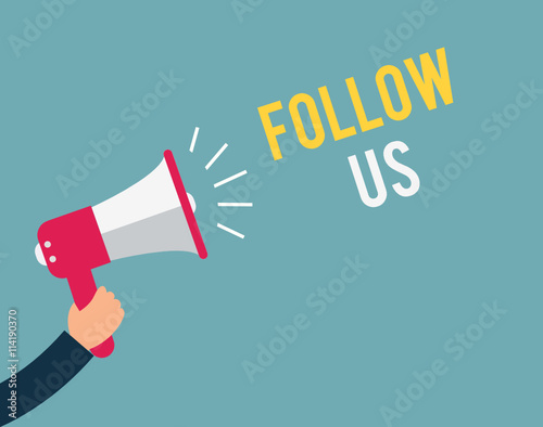 Megaphone message at loud. Follow us concept illustration design