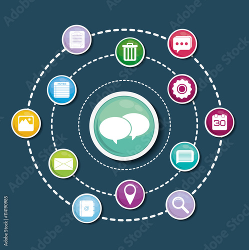 Multimedia icon set and bubble. vector graphic