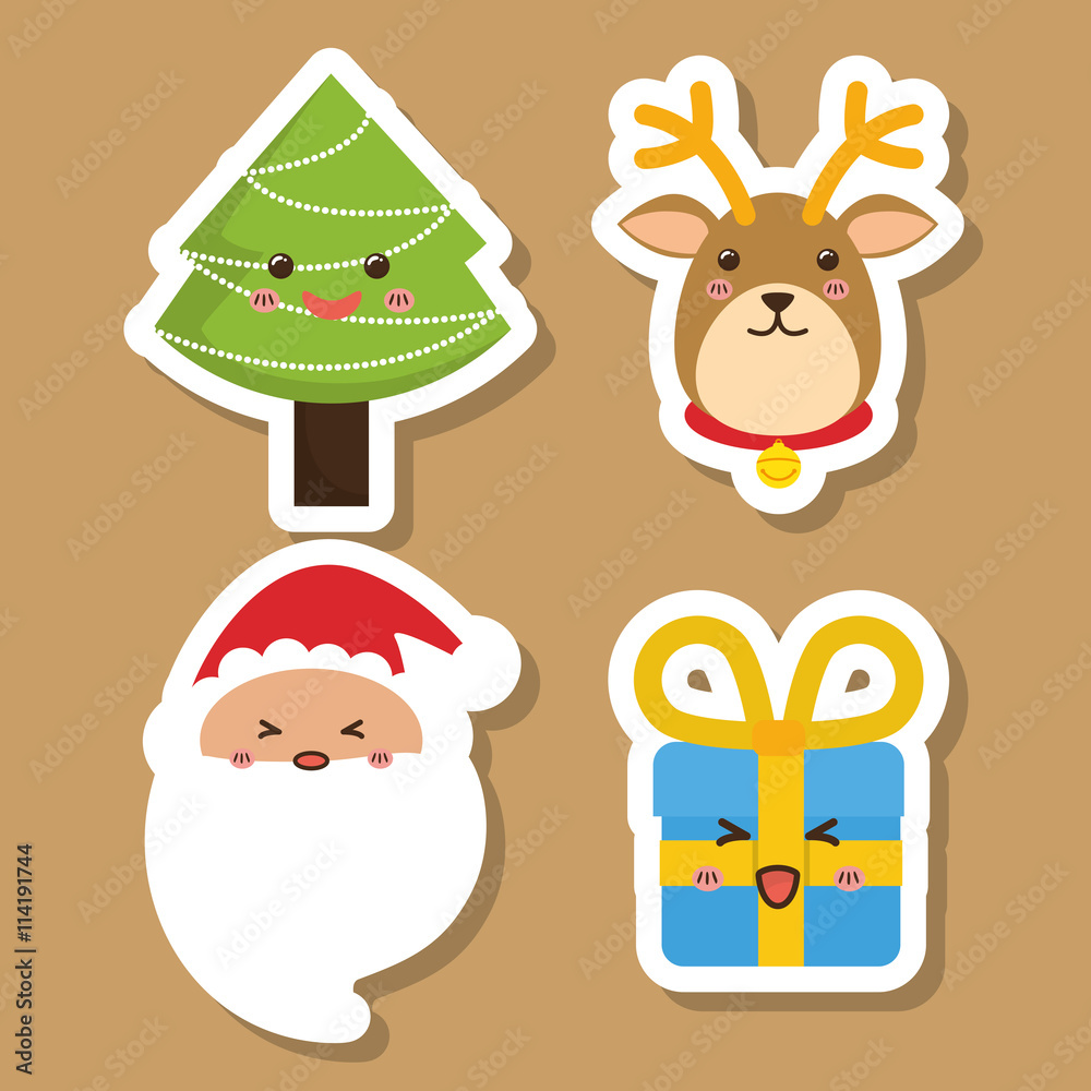 Kawaii icon set. Merry Christmas design. vector graphic Kawaii icon set. Merry Christmas design. vector graphic