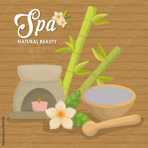 Candle and decoration. Spa center design. Vector graphic